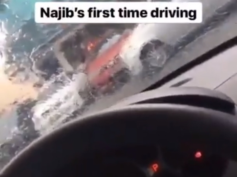 Screengrab from the video on 'Najib's first time driving.'  
