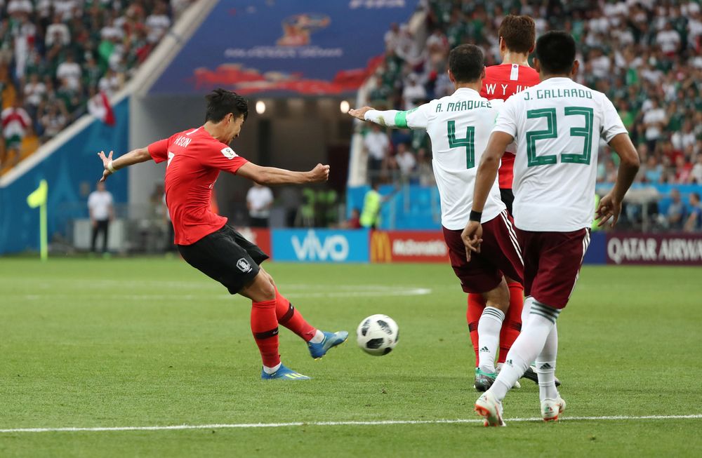 South Koreau00e2u20acu2122s Son Heung-min scores against Mexico during their World Cup Group F match in Rostov Arena, Rostov-on-Don, Russia, June 23, 2018. u00e2u20acu201d Reuters pic