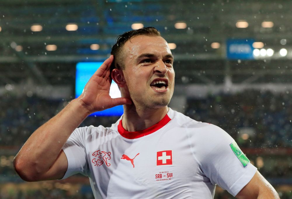 Switzerland's Xherdan Shaqiri celebrates after the match againt Serbia, June 22, 2018. u00e2u20acu2022 Reuters pic