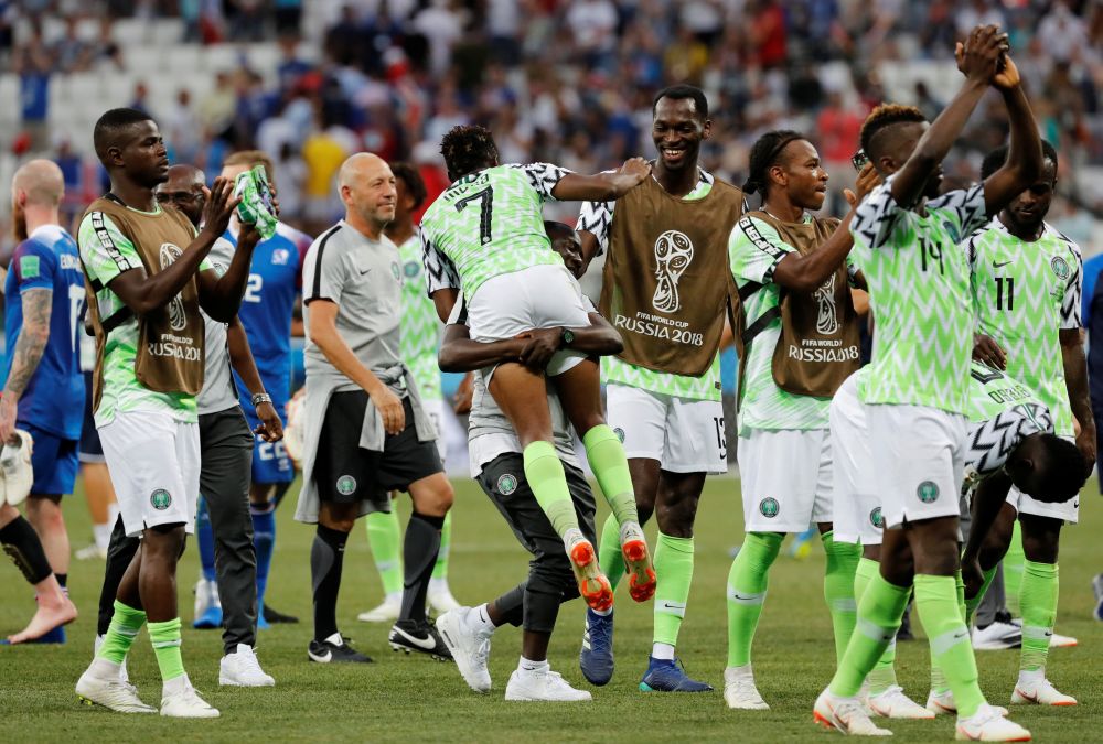 Nigeria's Ahmed Musa and team mates celebrate after the match against Iceland, June 22, 2018. u00e2u20acu2022 Reuters pic