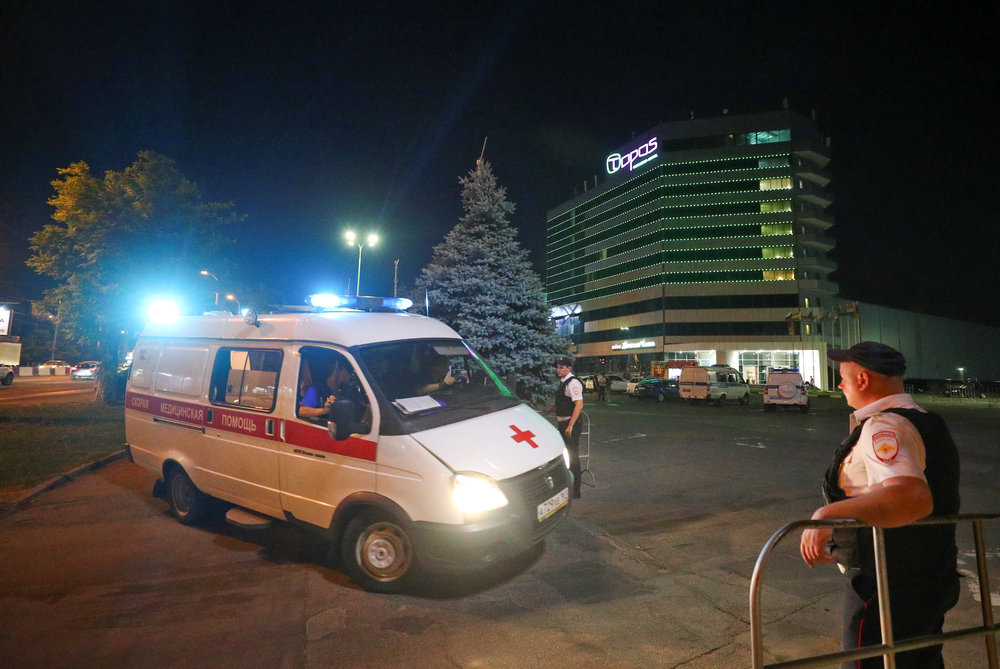 Ambulance arrives at the Topos Congress hotel in the World Cup football host city of Rostov-on-Don, Russia June 26, 2018. u00e2u20acu201d Reuters pic 