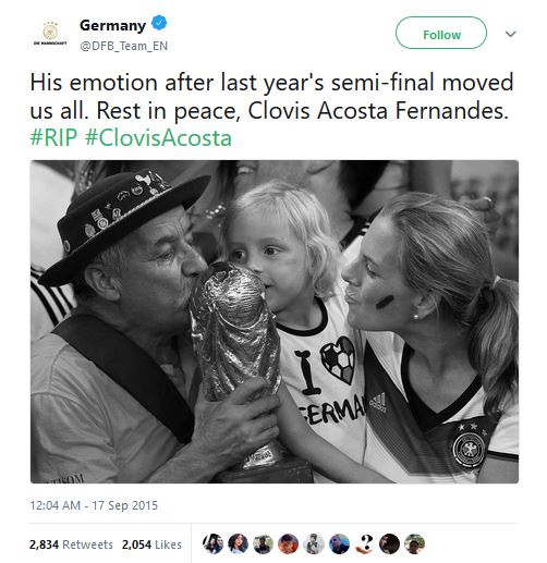 Fans and teams paid tribute to superfan Clovis Acosta Fernandes. u00e2u20acu201d Twitter pic