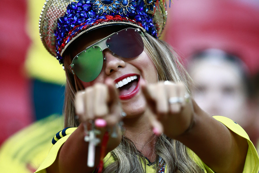 A Colombian football fan poses before the Russia 2018 World Cup Group H football match between Poland and Colombia at the Kazan Arena in Kazan on June 24, 2018. u00e2u20acu201d AFP pic