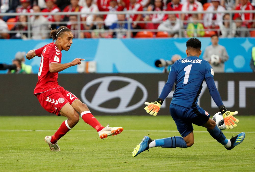 Denmarku00e2u20acu2122s Yussuf Poulsen scores their first goal against Peru during their World Cup Group C match in Mordovia Arena, Saransk, Russia u00e2u20acu201c June 16, 2018. u00e2u20acu201d Reuters pic