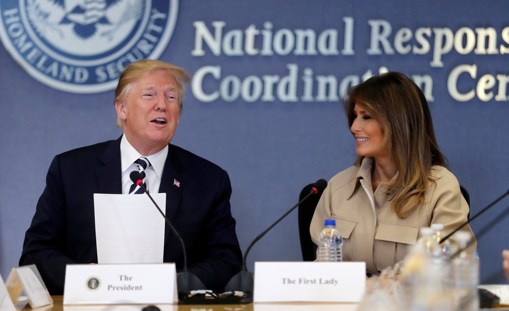 US first lady Melania Trump appears with President Donald Trump at a public event for the first time in almost a month at the Federal Emergency Management Agency (Fema) in Washington June 6, 2018. u00e2u20acu201d Reuters pic 