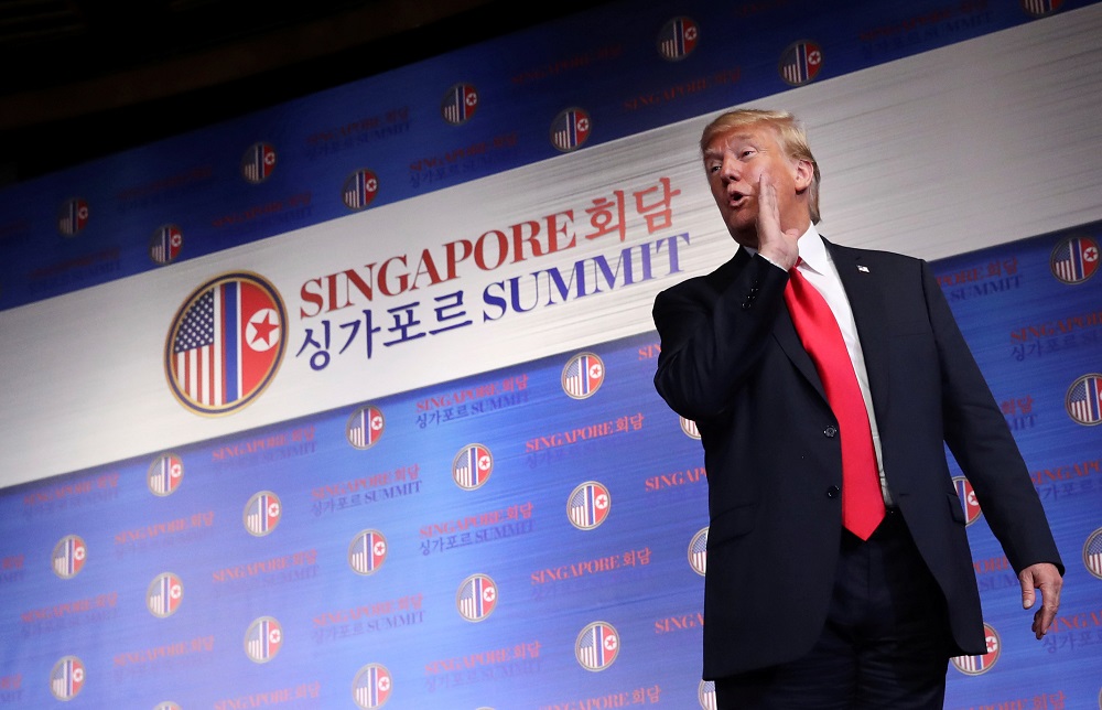 US President Donald Trump reacts after a news conference after his meeting with North Korean leader Kim Jong-un at the Capella Hotel on Sentosa island in Singapore June 12, 2018. u00e2u20acu201d Reuters pic 