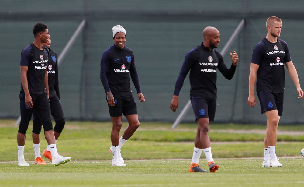 Englandu00e2u20acu2122s Marcus Rashford with Ashley Young and team mates during training in Saint Petersburg, Russia, June 17, 2018 u00e2u20acu201d Reuters pic