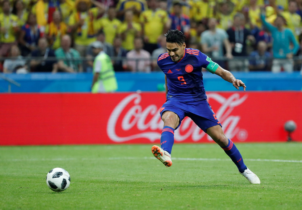 Colombia's Radamel Falcao scores their second goal in the World Cup Group H match against Poland in Kazan June 24, 2018. u00e2u20acu201d Reuters pic