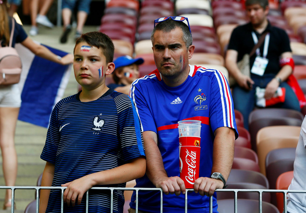France fans inside the stadium after the World Cup Group C Denmark vs France match in Moscow June 26, 2018. u00e2u20acu201d Reuters pic
