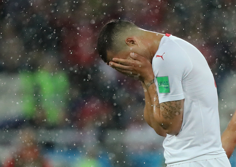 Switzerland's Granit Xhaka reacts after the World Cup Group E match with Serbia in Kaliningrad June 22, 2018. u00e2u20acu201d Reuters pic