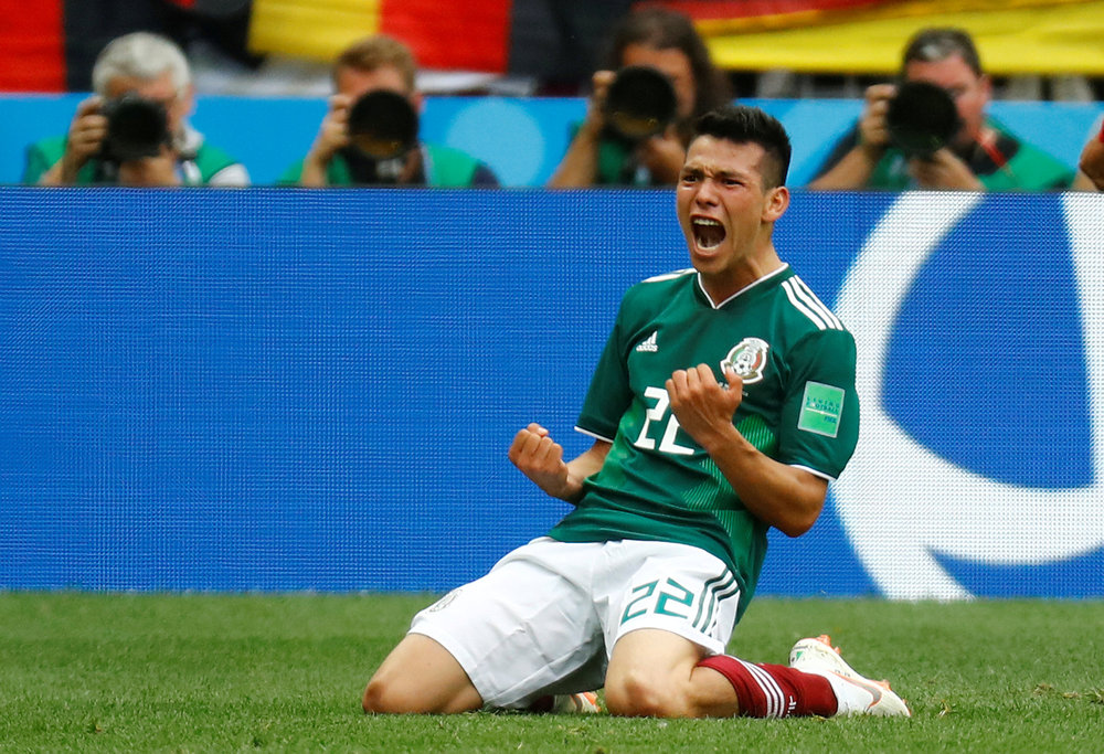 Mexico's Hirving Lozano celebrates scoring their first goal against Germany in a World Cup Group F match at the Luzhniki Stadium, Moscow June 17, 2018. u00e2u20acu201d Reuters pic 