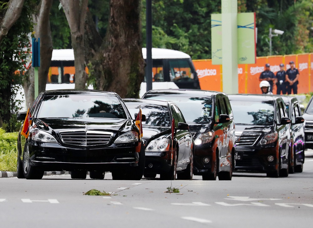 The motorcade of North Korea's leader Kim Jong-un arrives at the Capella hotel, the venue of the summit between North Korea and the US, on Sentosa island in Singapore June 12, 2018. u00e2u20acu201d Reuters pic