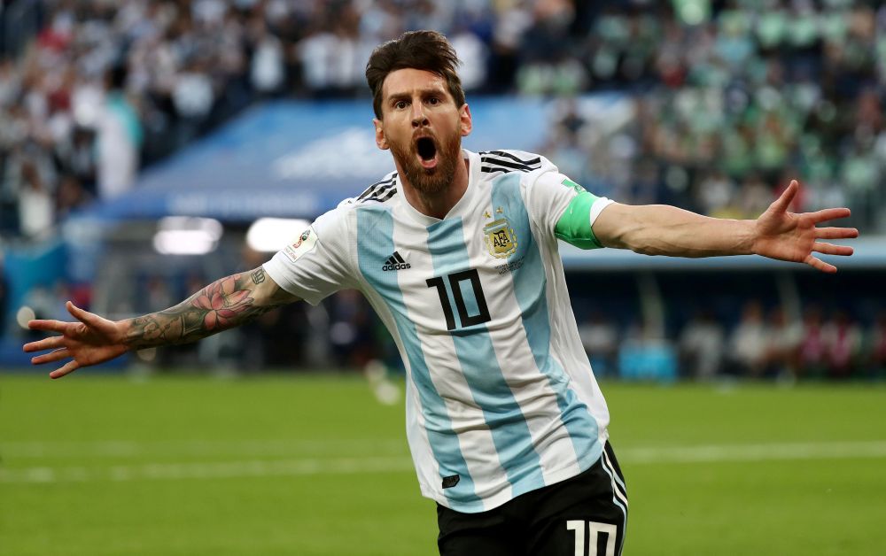 Argentina's Lionel Messi celebrates after scoring the first goal against Nigeria, June 27, 2018. u00e2u20acu2022 Reuters pic