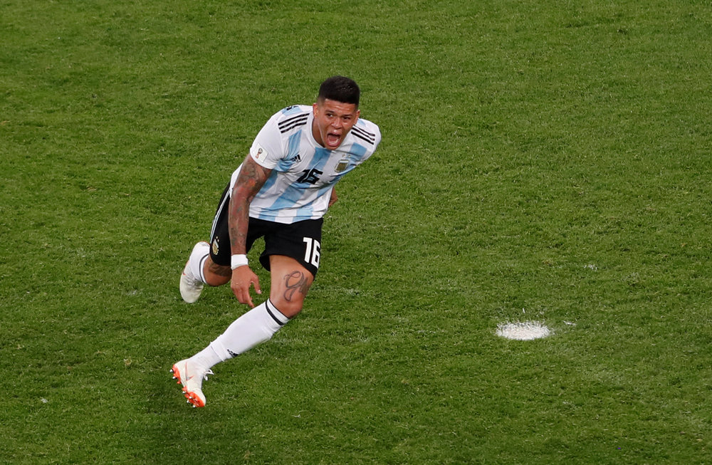 Marcos Rojo celebrates scoring Argentina's second goal in the World Cup Group D match against Nigeria in Saint Petersburg June 26, 2018. u00e2u20acu201d Reuters pic