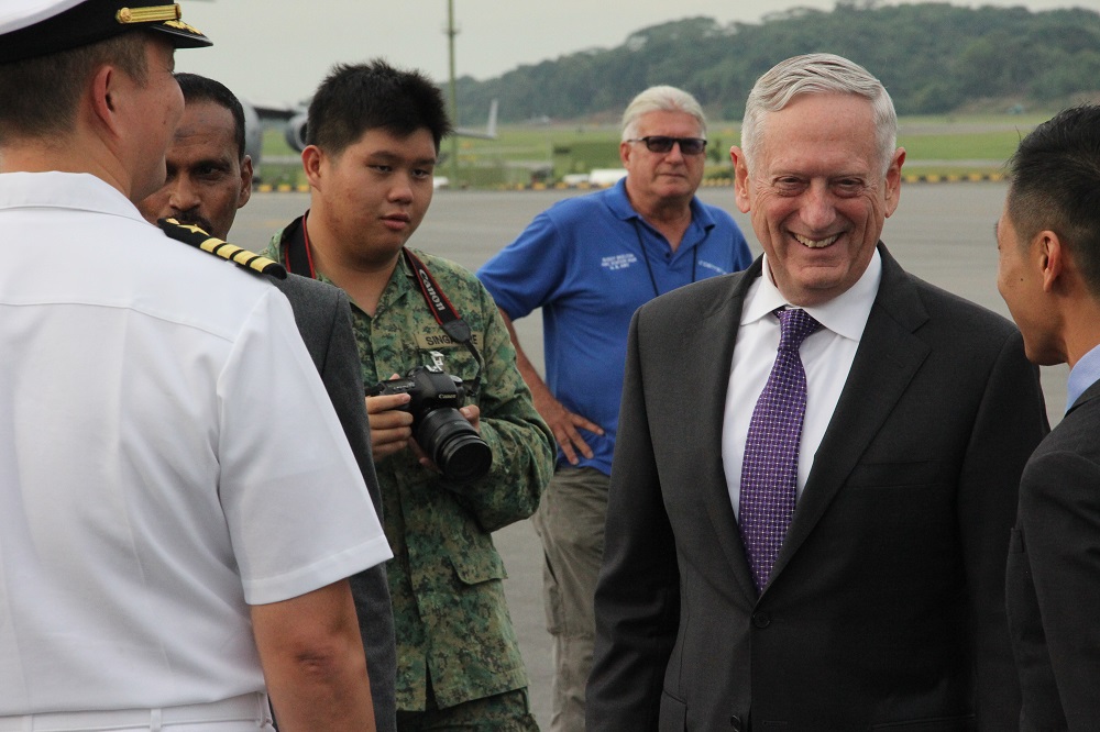 US Defence Secretary Jim Mattis arrives at a military airport in Singapore on May 31, 2018 ahead of the annual Shangri-La Dialogue security summit. u00e2u20acu201d AFP picn