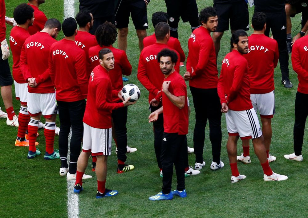 Egypt's Mohamed Salah is seen with team mates during a training session in Saint Petersburg June 18, 2018. u00e2u20acu2022 Reuters pic