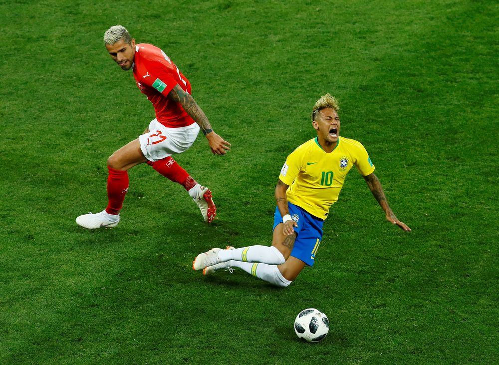 Switzerlandu00e2u20acu2122s Valon Behrami in action with Brazilu00e2u20acu2122s Neymar during their World Cup Group E match in Rostov Arena, Rostov-on-Don, Russia, June 17, 2018. u00e2u20acu201d Reuters pic