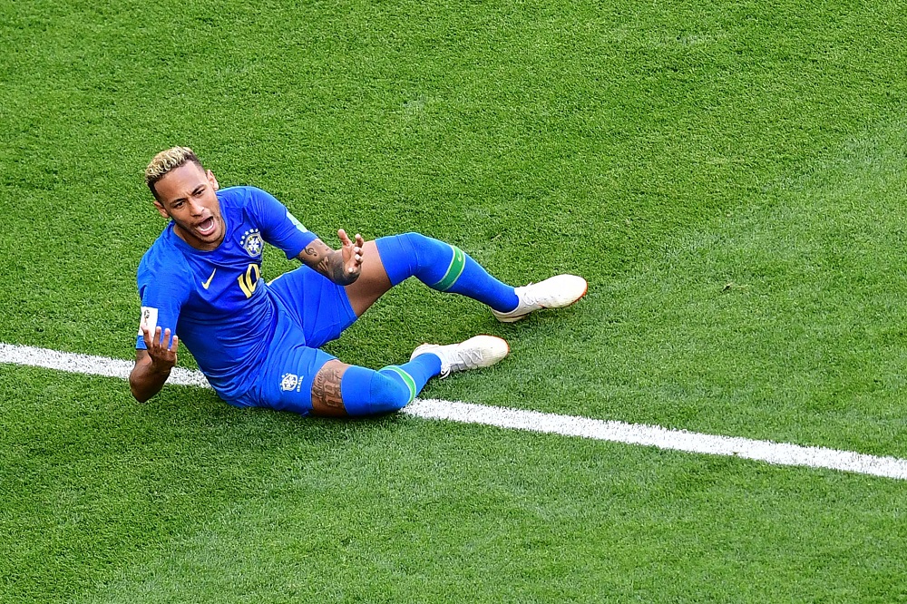 Brazil's forward Neymar reacts during the Russia 2018 World Cup Group E football match between Brazil and Costa Rica at the Saint Petersburg Stadium in Saint Petersburg on June 22, 2018. u00e2u20acu201d AFP pic