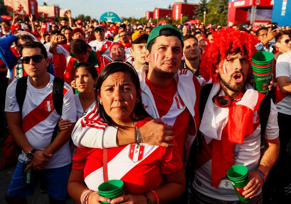 Peru fans react as they watch the match at Moscow Fan Fest, June 21, 2018. u00e2u20acu2022 Reuters pic