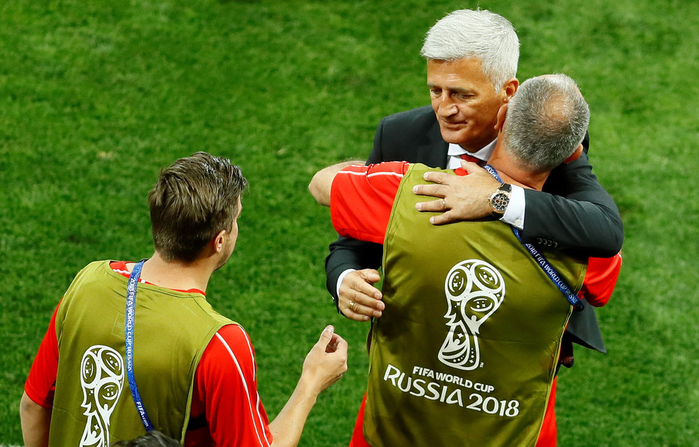 Switzerland coach Vladimir Petkovic celebrates after the World Cup Group E match with Brazil in Rostov-on-Don June 17, 2018. u00e2u20acu201d Reuters pic