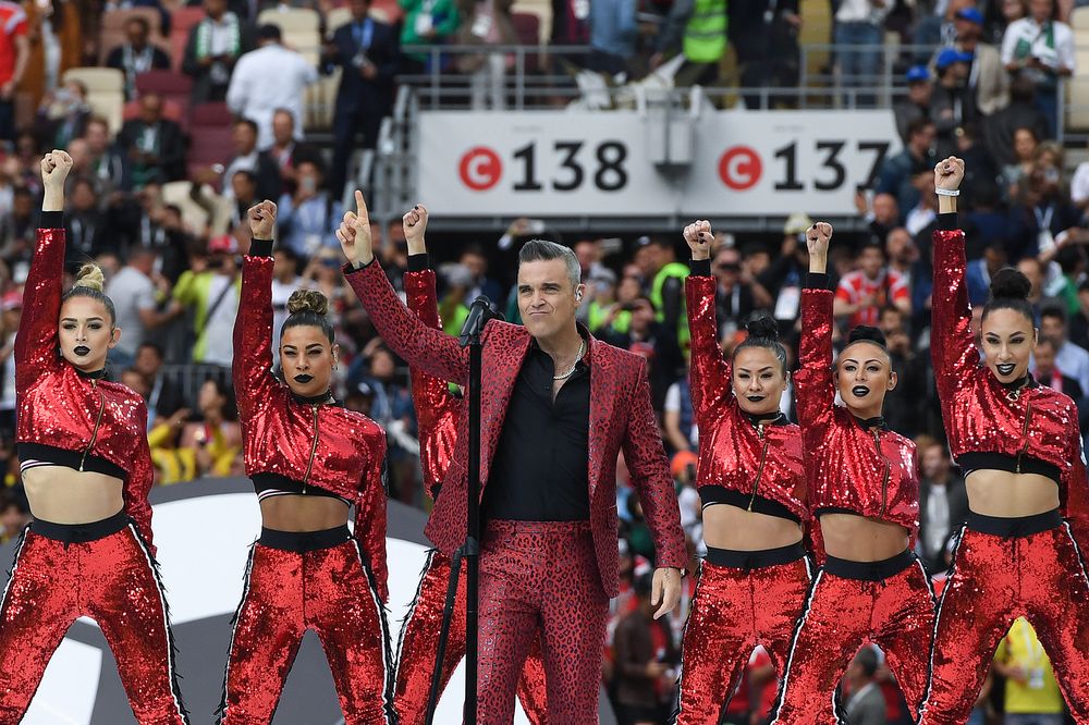 English musician Robbie Williams performs during the Russia World Cup opening ceremony before the tournamentu00e2u20acu2122s first match between Russia and Saudi Arabia on June 14, 2018 at Moscowu00e2u20acu2122s Luzhniki Stadium. u00e2u20acu201d AFP pic