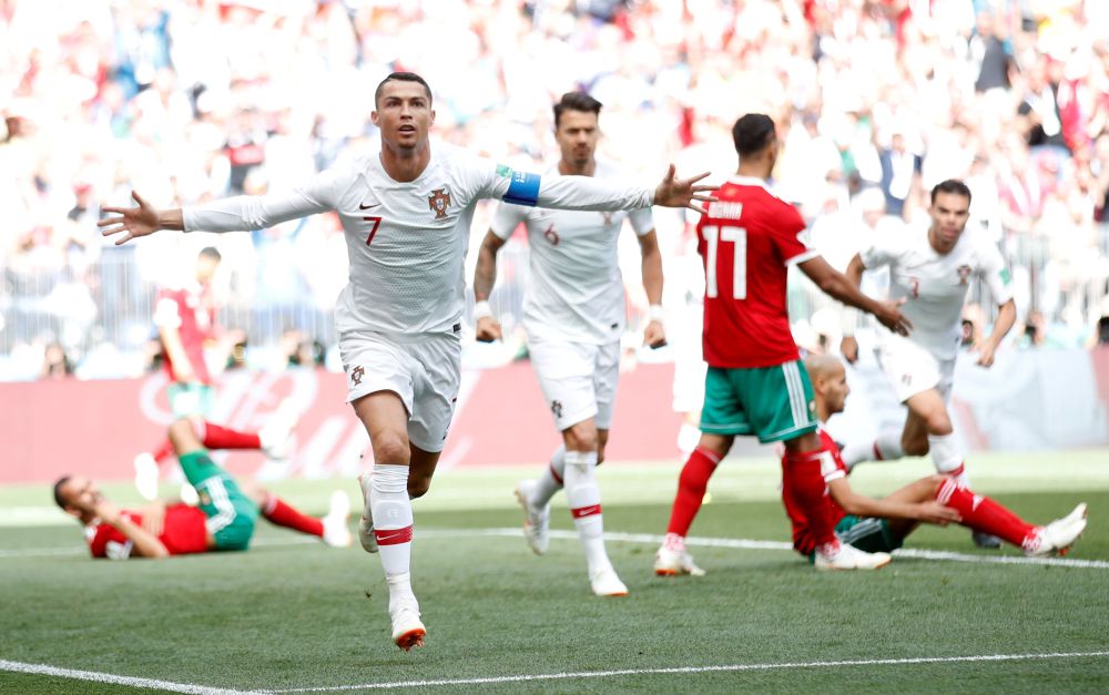 Portugal's Cristiano Ronaldo celebrates after scoring the first goal against Morocco in Moscow June 20, 2018. u00e2u20acu2022 Reuters pic