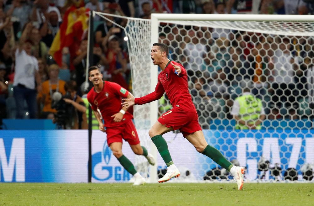 Portugalu00e2u20acu2122s Cristiano Ronaldo celebrates scoring their third goal against Spain during their World Cup Group B match in Fisht Stadium, Sochi, Russia, June 15, 2018. u00e2u20acu201d Reuters pic