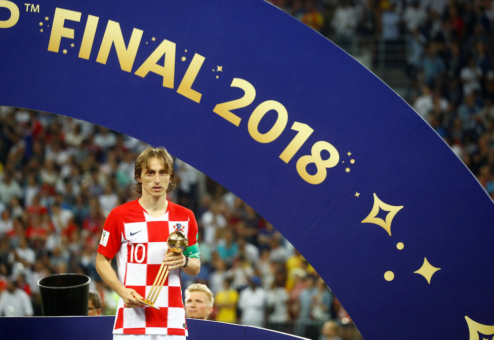 Croatiau00e2u20acu2122s Luka Modric poses with the Fifa Golden Ball award at Luzhniki Stadium, Moscow July 16, 2018. u00e2u20acu201d Reuters pic