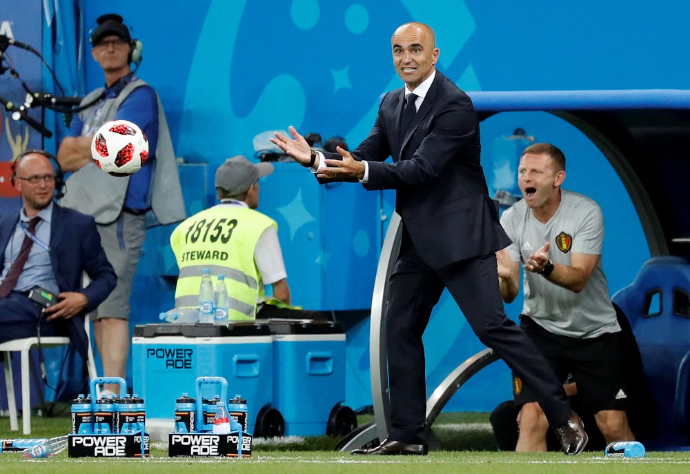 Belgium coach Roberto Martinez catches the ball during the match against Japan at the Rostov Arena in Russia July 2, 2018. u00e2u20acu201d Reuters pic