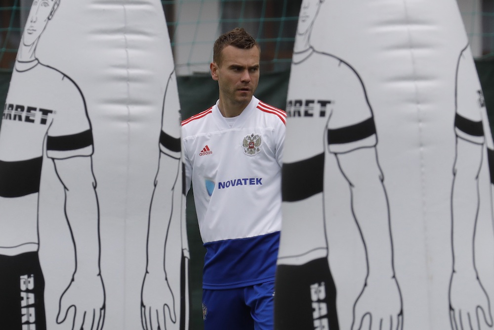 Russiau00e2u20acu2122s goalkeeper Igor Akinfeev is seen during training for the 2018 Fifa World Cup in Moscow July 3, 2018. u00e2u20acu201d Reuters pic