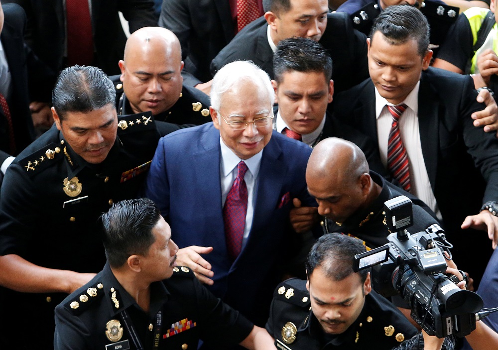 Datuk Seri Najib Razak arrives at the Kuala Lumpur Courts Complex, July 4, 2018. u00e2u20acu201d Reuters pic