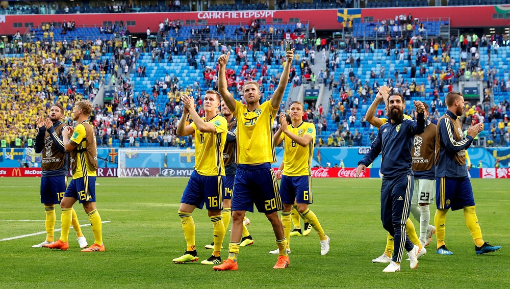 Sweden players celebrate after the match against Switzerland at the Saint Petersburg Stadium in Russia July 3, 2018. u00e2u20acu201d Reuters pic