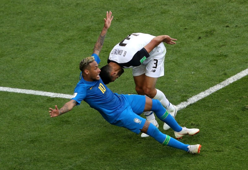 Costa Ricau00e2u20acu2122s Giancarlo Gonzalez fouls Brazilu00e2u20acu2122s Neymar in the penalty area before the penalty award is rescinded after referral to VAR at Saint Petersburg June 22, 2018. u00e2u20acu201d Reuters pic 