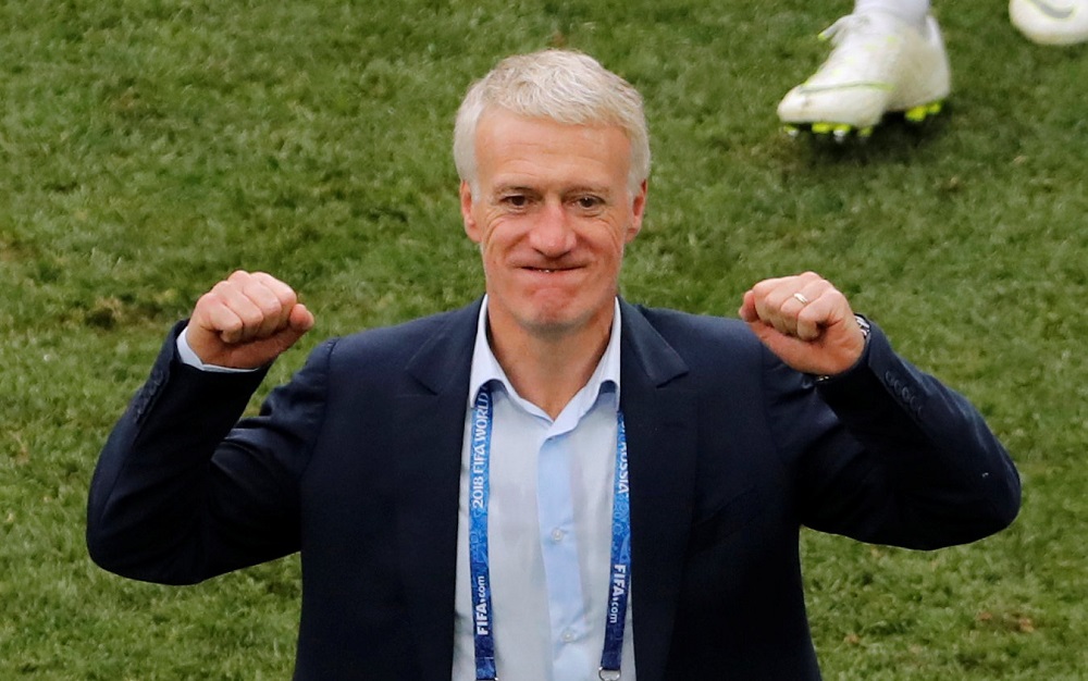 France coach Didier Deschamps celebrates after the match against Uruguay at the Nizhny Novgorod Stadium in Russia July 6, 2018. u00e2u20acu201d Reuters pic