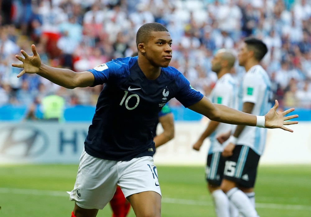 Franceu00e2u20acu2122s Kylian Mbappe celebrates scoring their third goal against Argentina at the Kazan Arena in Russia June 30, 2018. u00e2u20acu201d Reuters pic 