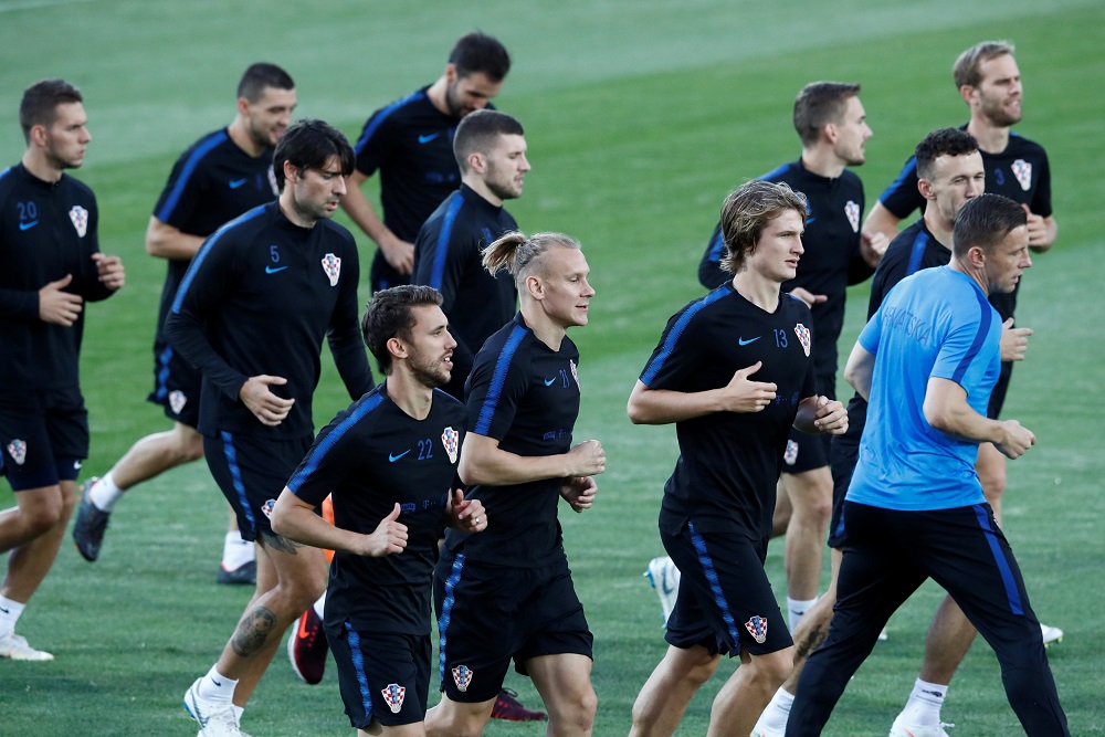 Croatia's Josip Pivaric, Domagoj Vida, Tin Jedvaj and team mates during training in Moscow July 9, 2018. u00e2u20acu201d Reuters pic 