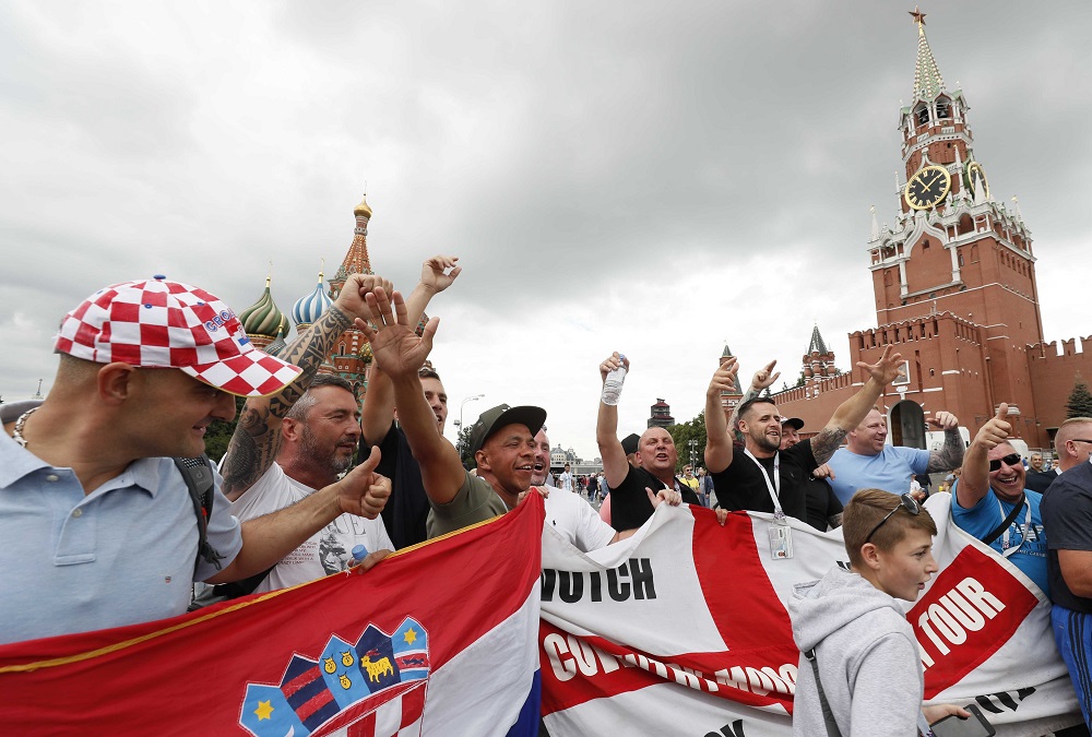 Supporters pose for a picture as they gather in Red Square in Moscow July 10, 2018. u00e2u20acu201d Reuters pic 