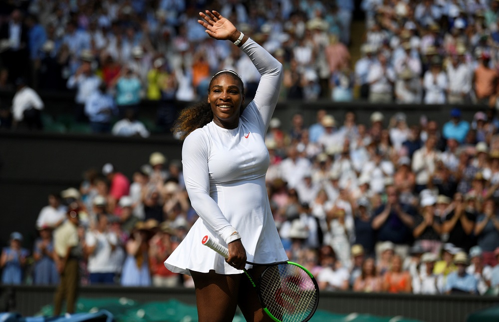 Serena Williams celebrates winning her semi-final match against Julia Goerges in London July 12, 2018. u00e2u20acu201d Picture courtesy of Neil Hall/pool via Reuters