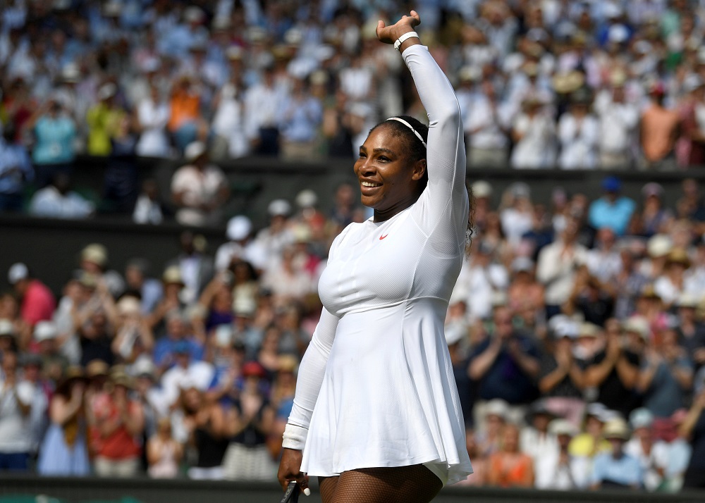 Serena Williams celebrates winning her semi-final match against Julia Goerges in London July 12, 2018. u00e2u20acu201d Picture courtesy of Neil Hall/pool via Reuters