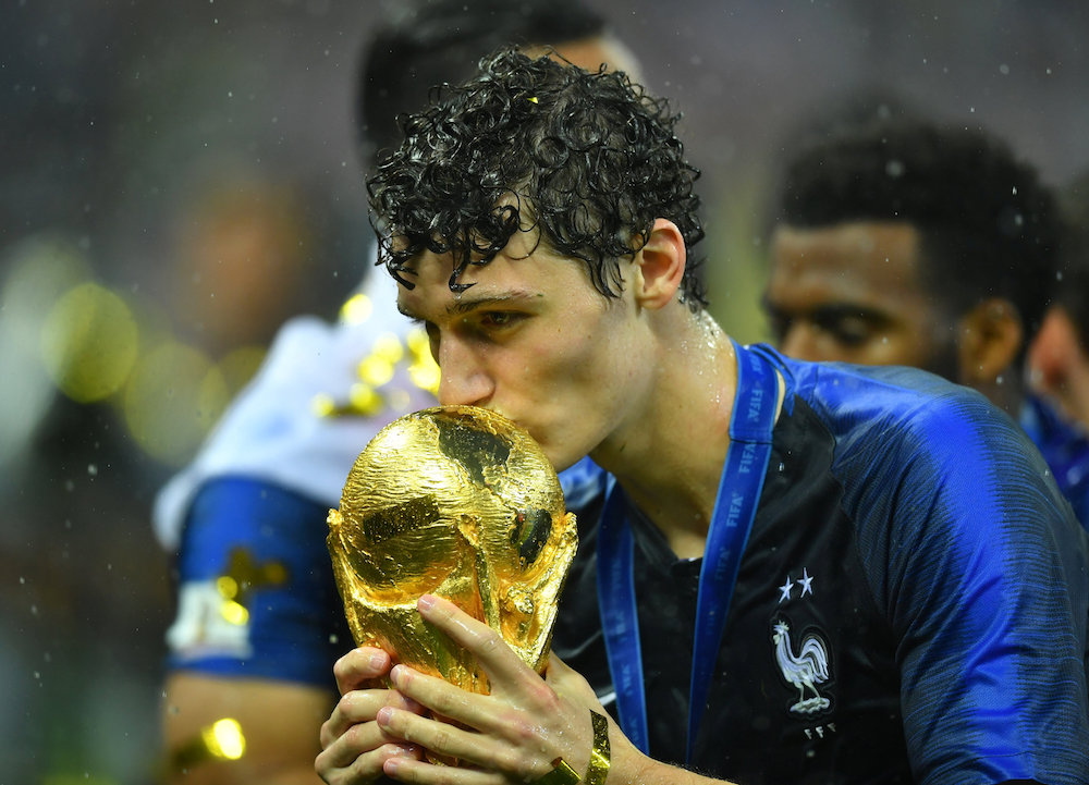 Franceu00e2u20acu2122s Benjamin Pavard kisses the trophy as he celebrates winning the 2018 Fifa World Cup in Moscow July 15, 2018. u00e2u20acu201d Reuters pic