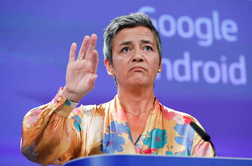 European Competition Commissioner Margrethe Vestager addresses a news conference on Google in Brussels July 18, 2018. u00e2u20acu201d Reuters pic