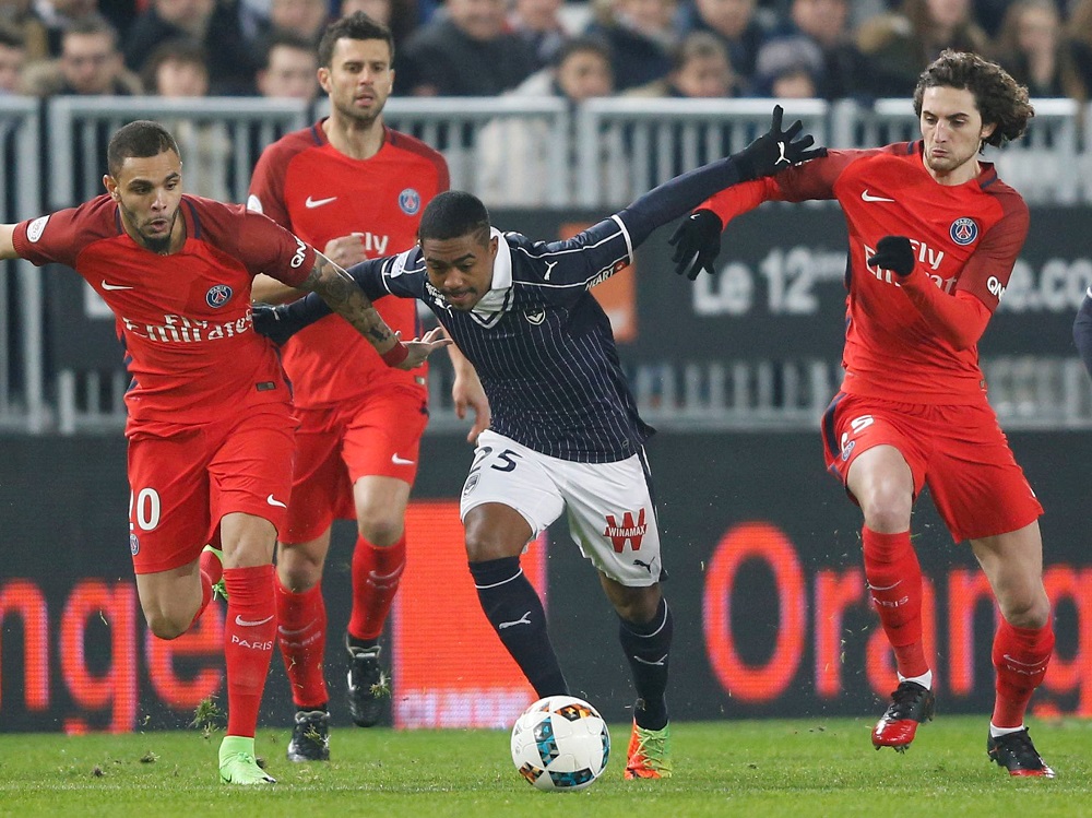 Malcolm of Girondins Bordeaux (centre) in action during a match against Paris Saint Germain in Bordeaux February 10, 2017. u00e2u20acu201d Reuters pic