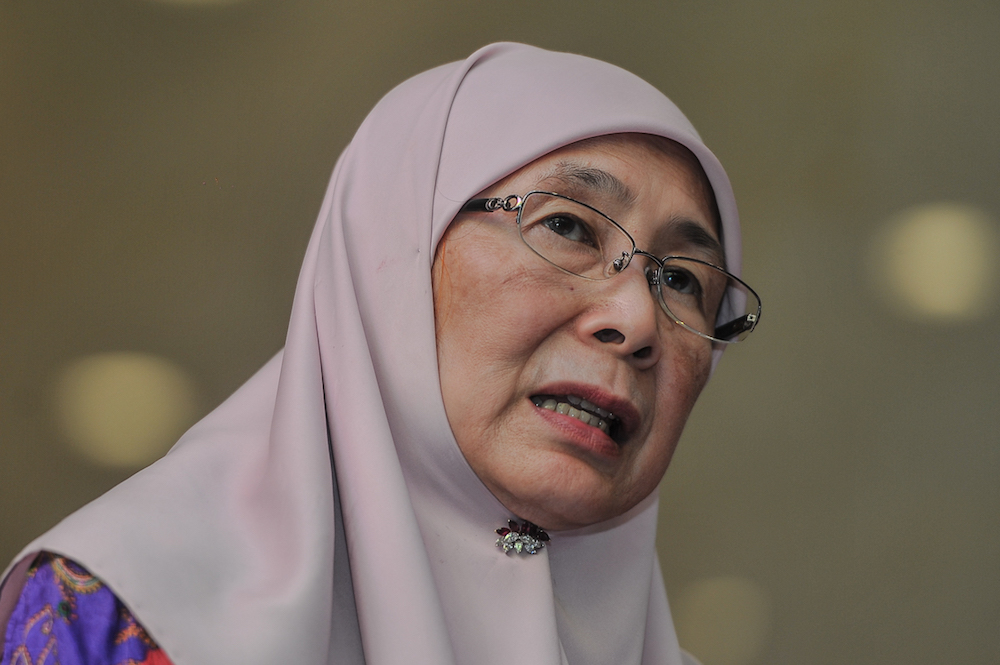 Minister of Women and Family Development (KPWKM), Datuk Seri Dr Wan Azizah Wan Ismail speaks to media during a press conference at the Ministry of Women and Family Development in Putrajaya July 2, 2018. u00e2u20acu201d Picture by Shafwan Zaidon