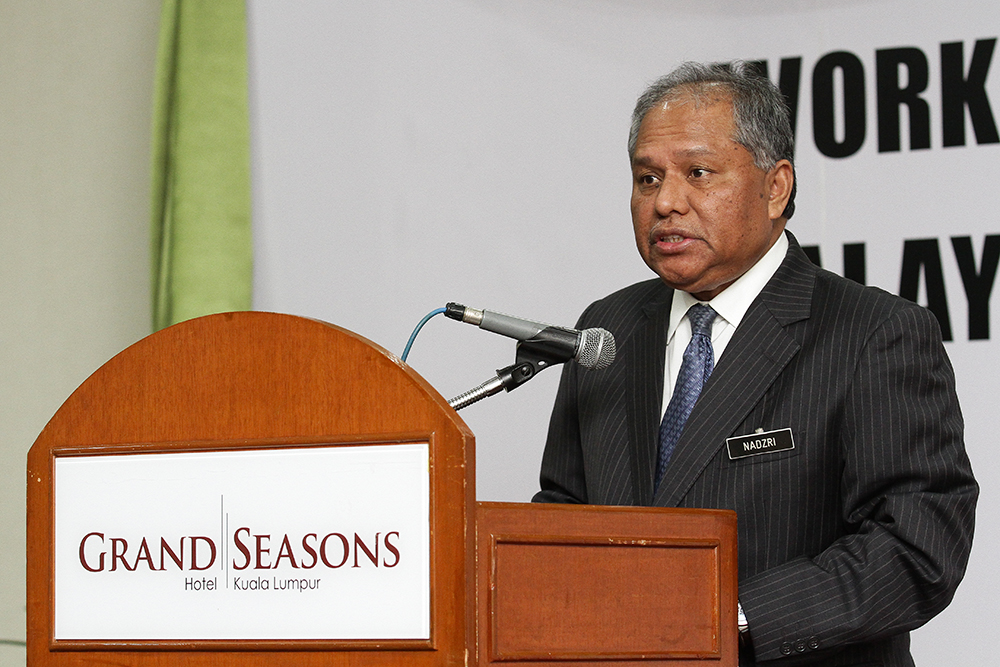 Deputy Secretary General of the Home Ministry, Datuk Seri Nadzri Siron, speaks during the agenda workshop on Malaysia Accession to the Uncat in Kuala Lumpur July 2, 2018. u00e2u20acu201d Picture by Miera Zulyana