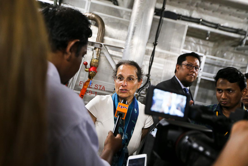 US Ambassador to Malaysia Kamala Shirin Lakhdhir speaks to the press during a press conference on board the USNS Brunswick at Swettenham Pier, Penang July 5, 2018. u00e2u20acu201d Picture by Sayuti Zainudin 