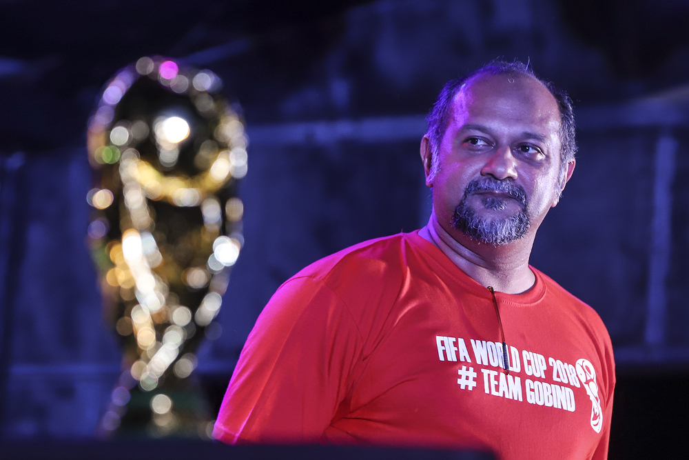 Communications and Multimedia Minister Gobind Singh Deo attends the u00e2u20acu02dcJom Bolau00e2u20acu2122 programme in conjunction with the Fifa World Cup 2018 final match between France and Croatia at Dataran MPSJ in Puchong July 15, 2018. u00e2u20acu201d Picture by Azneal Ishak