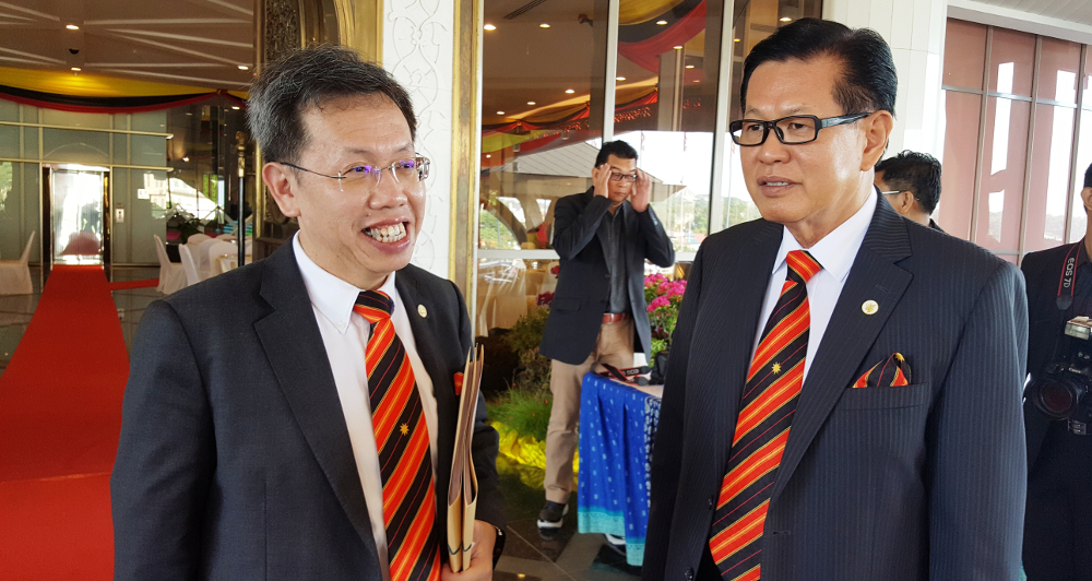 Sarawak Local Government and Housing Minister Datuk Dr Sim Kui Hian (left) at the State Legislative Assembly July 16, 2018. u00e2u20acu201d Picture by Sulok Tawie