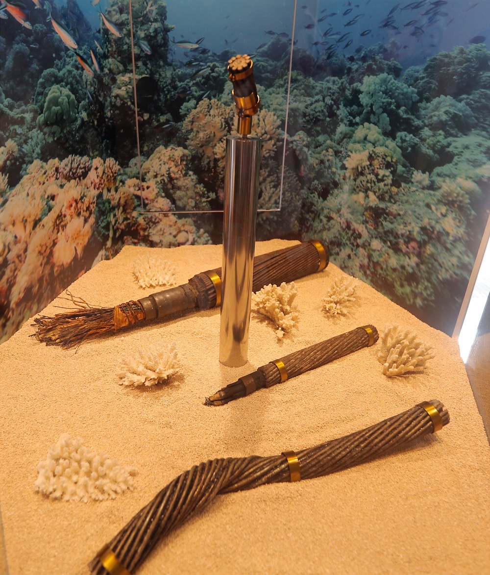 The 1870s submarine cable on display at the Telegraph Museum.
