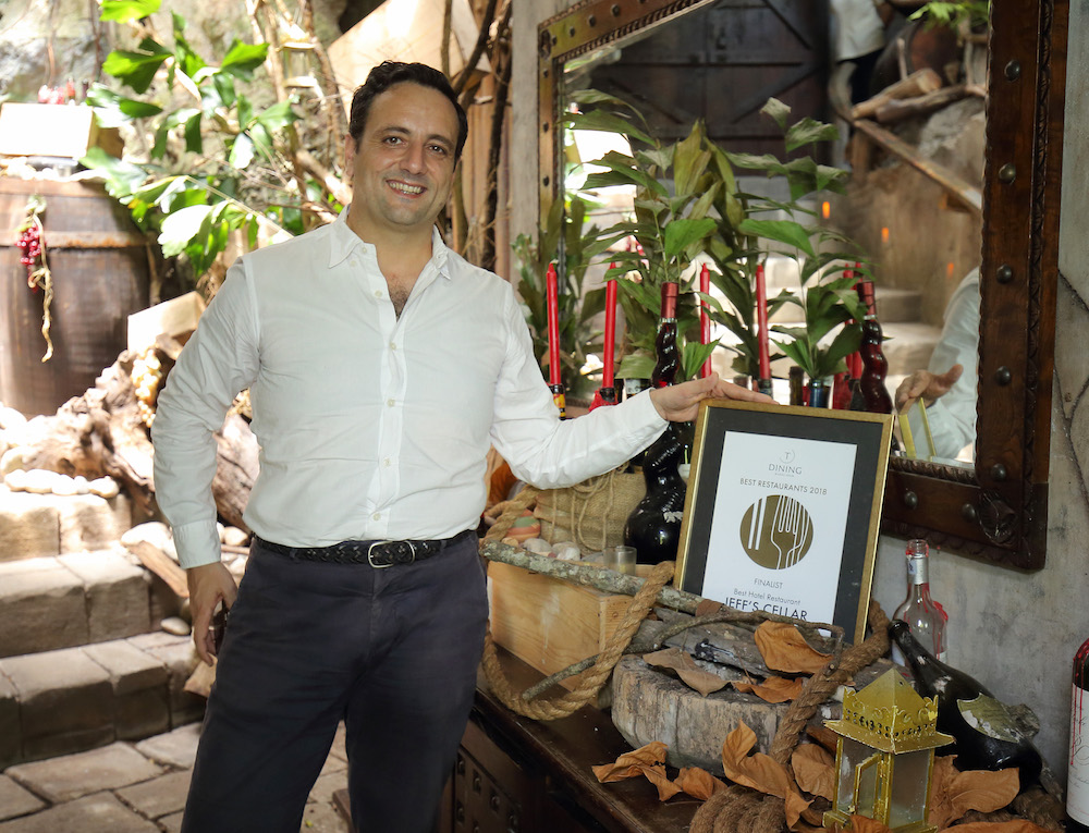 Banjaran Hotsprings Retreat general manager Alex Castaldi poses with Jeff’s Cellar’s award for being a finalist in Malaysia Tatler’s ‘Best Hotel Restaurant’ category. — Picture by Marcus Pheong