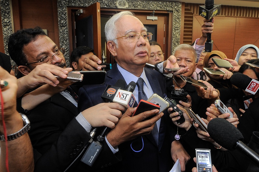 Datuk Seri Najib Razak speaks to reporters at the Parliament lobby in Kuala Lumpur July 26, 2018. u00e2u20acu201d Picture by Shafwan Zaidon